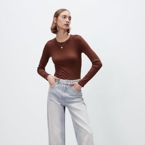 Zara Ribbed Long Sleeve Bodysuit Size S